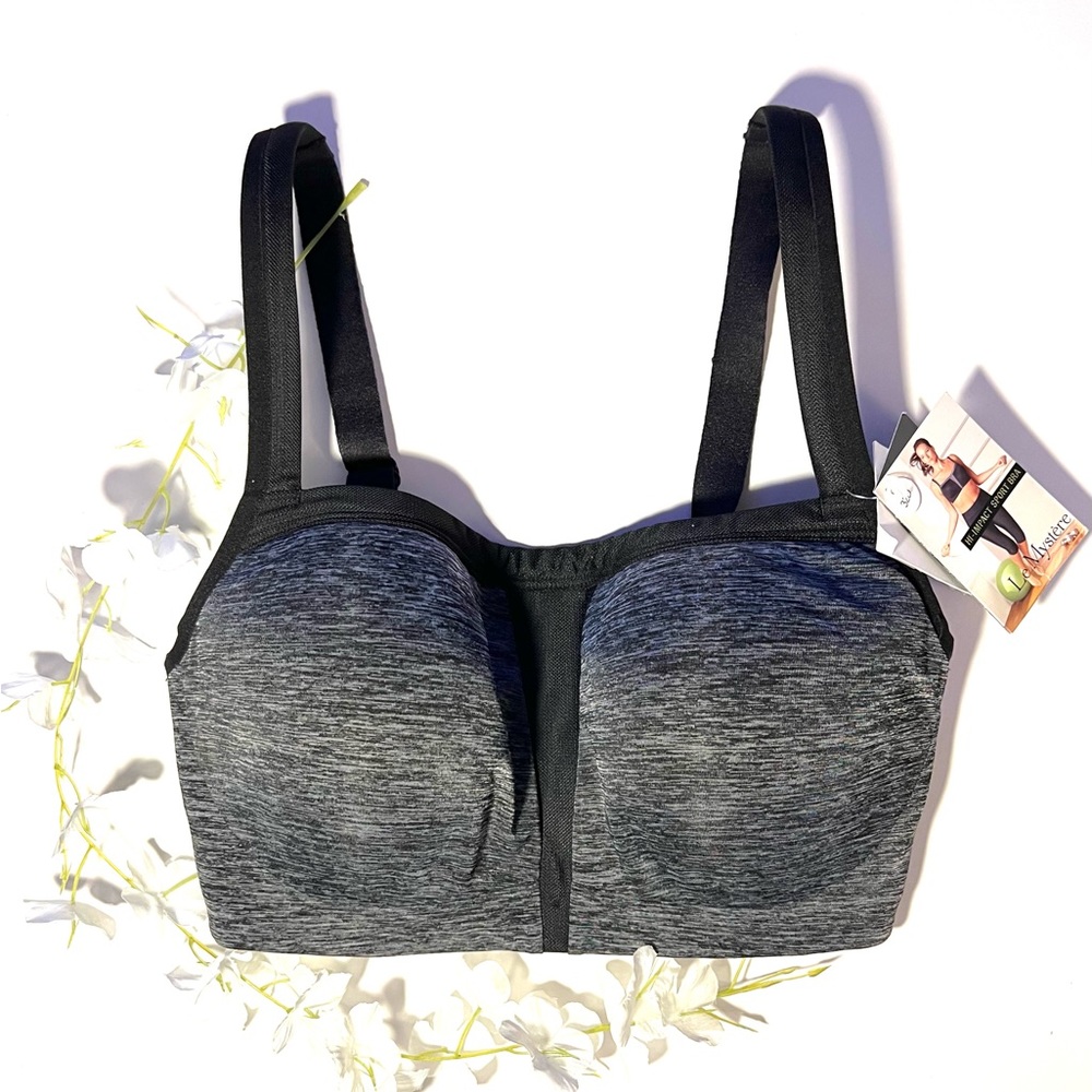 New La Mystere 32D Hi-impact sports bra. Charcoal Heather. 32 D.